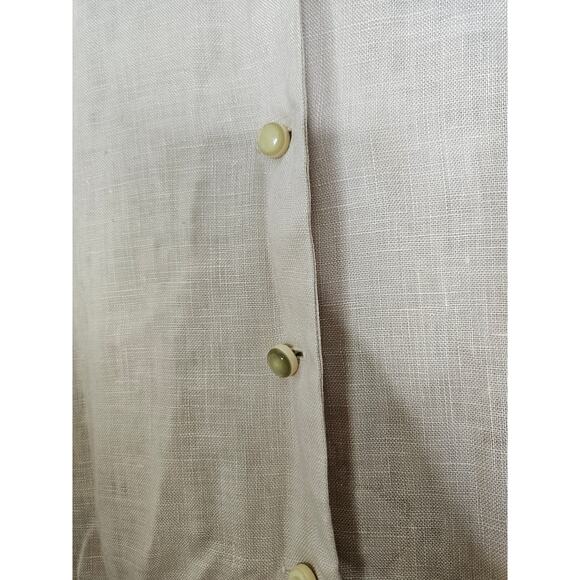 Vintage 50s L'Aiglon Linen Embroidered Shirt Dress Tan Orange Floral Button - Picture 3 of 5